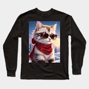 Cat in the snow - Modern digital art Long Sleeve T-Shirt